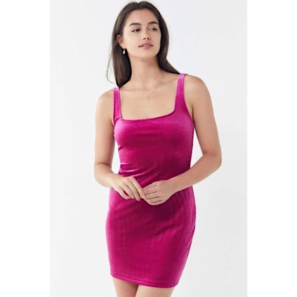 Urban Outfitters Hailey Velvet Square Neck Mini Dress Pink